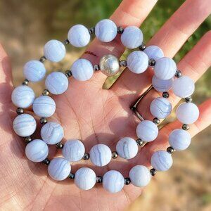 Exquisite!!! OOAK lace agate ball sterling silver 925 MILOR chunky necklace